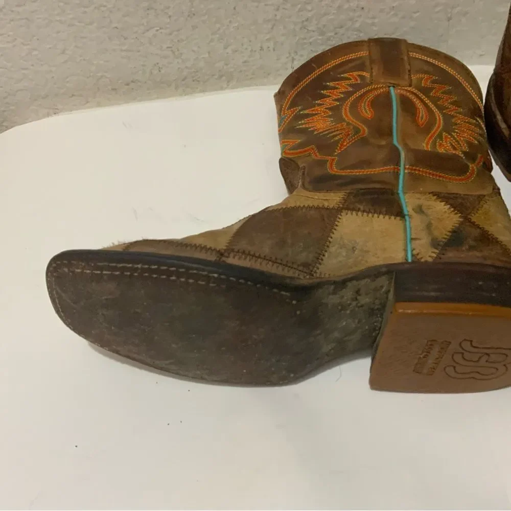 Anderson Bean Crazy Train Western Boots Patchwork 1053 Youth/Kids Size 12